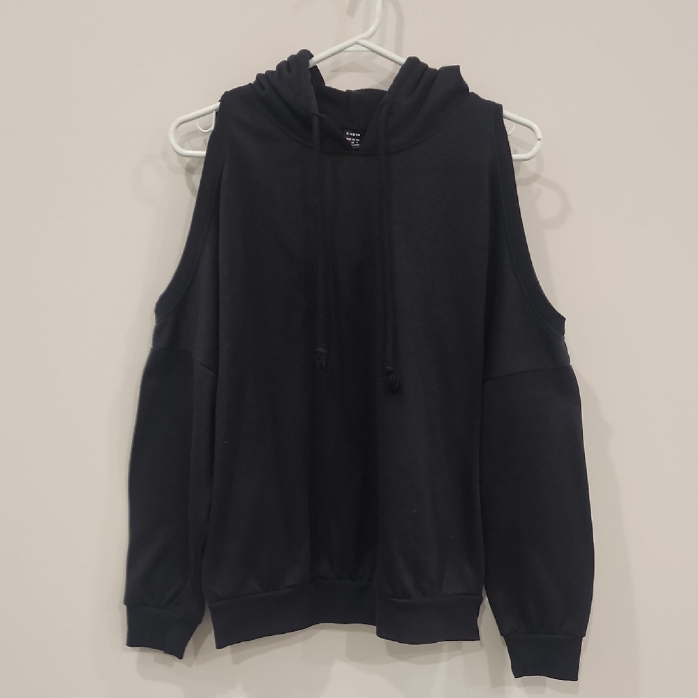 SHEIN Black Cold Shoulder Hoodie, Size S